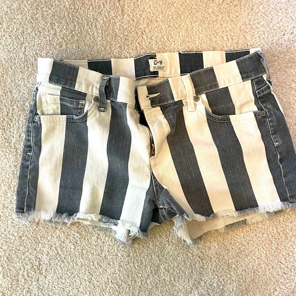 Citizens Of Humanity Gray and White Vertical Stripe Denim Shorts